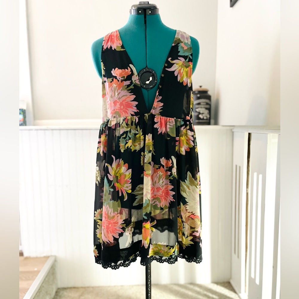 Maeve Anthropologie floral sheer mini dress